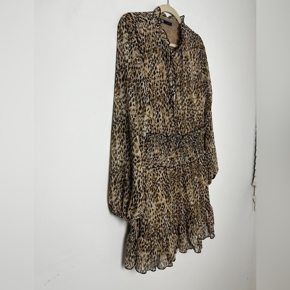 ZARA Brown Tan Abstract Snakeskin Print Chiffon Smocked Waist Boho Mini … - Picture 4 of 14